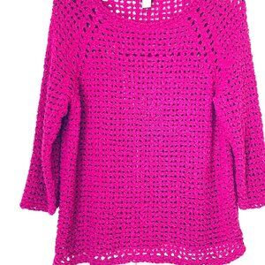 CHICO’S SWEATER Open Weave 3/4 Raglan Sleeves Pink M/L